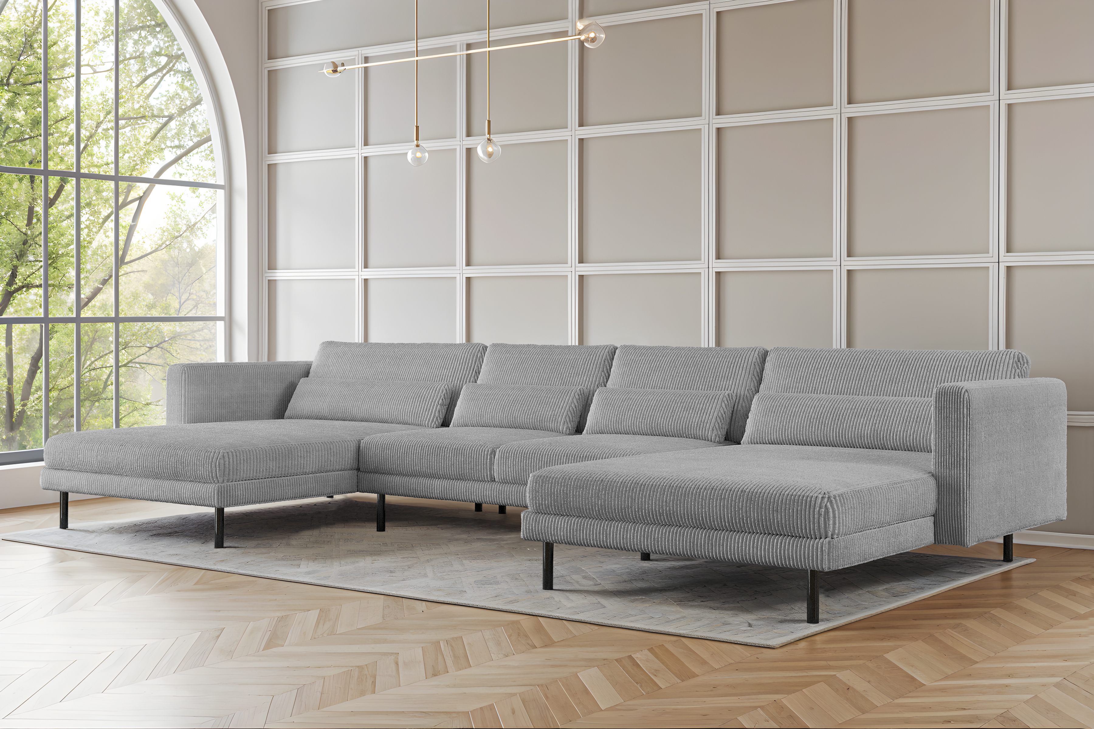 Modulares Ecksofa DANI U in U-Form aus Cordstoff POSO – großes Familiensofa für modernes Wohnzimmer, Poso 55